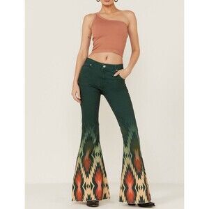 Ranch Dressn Southwestern Border Flare Jeans Size 14 Bohemian Western Retro